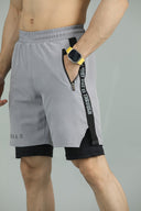 FUSIONPRO Dual Pocket Athletic 2 in 1 Shorts - Silver Grey