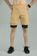 FUSIONPRO Dual Pocket Athletic 2 in 1 Shorts - Tan