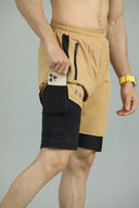 FUSIONPRO Dual Pocket Athletic 2 in 1 Shorts - Tan